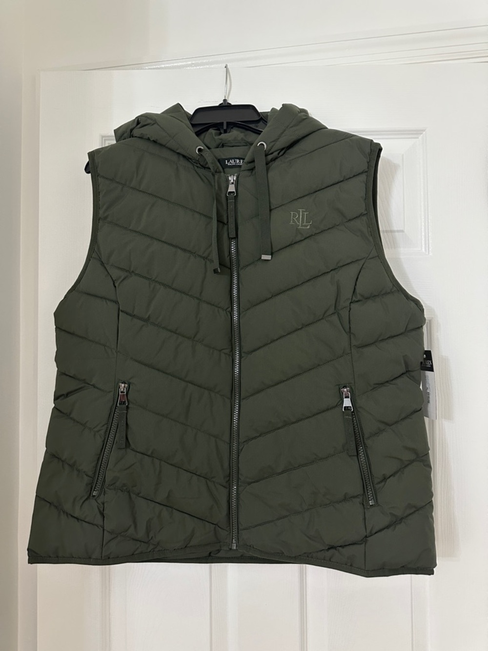 Ralph Lauren Olive Quilted Hooded Puffer Vest